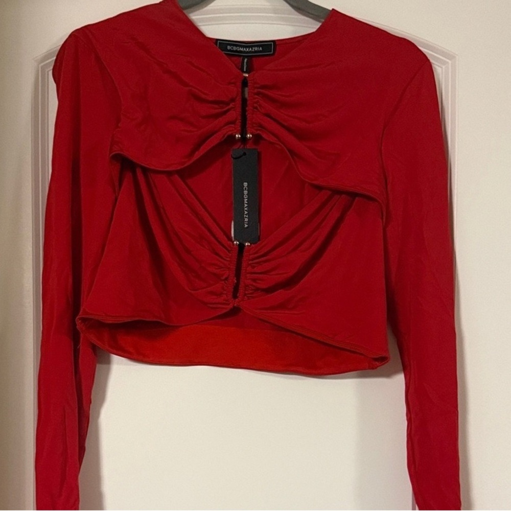 BCBGMaxAzria Bold Red Draped Blouse